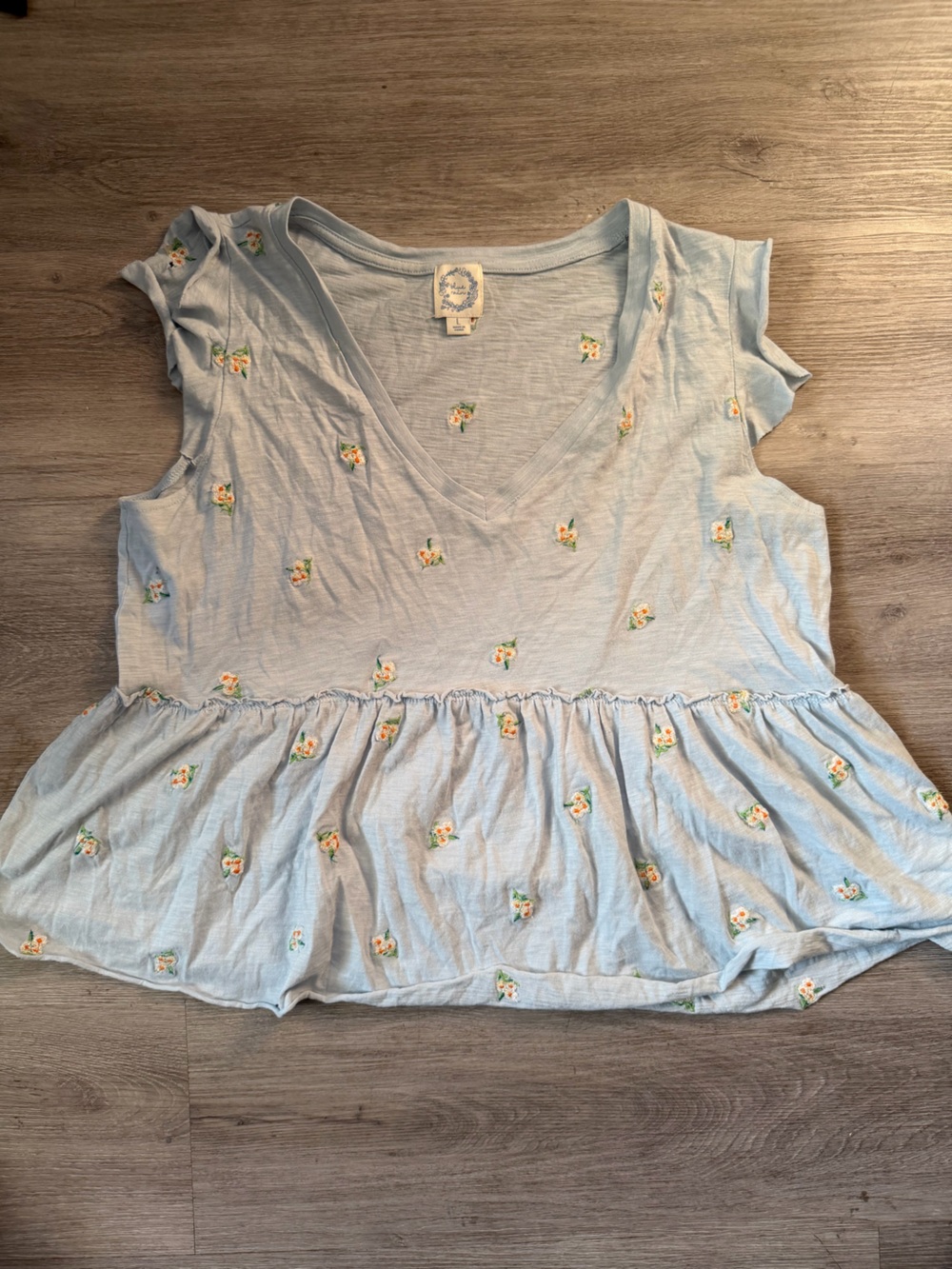 & Other Stories Light Blue Embroidered Peplum Blouse